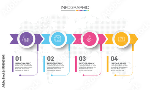 Infographics design 4 steps with marketing icons can be used for workflow layout, diagram, annual report, web design.
