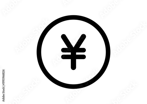 日本円のアイコン　現金　コイン　キャッシュ　白黒　ベクターイラスト