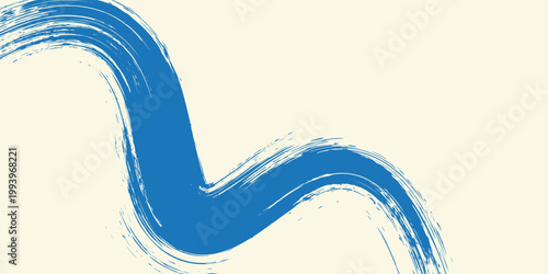 Abstract Blue Brush Stroke Wave on Cream Background