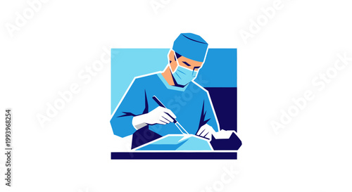 Doctor wearing surgical mask and cap.