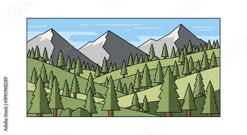 Evergreen Trees in Green Landscape.