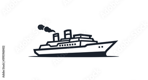 Large Cruise Ship Sailing Ocean.