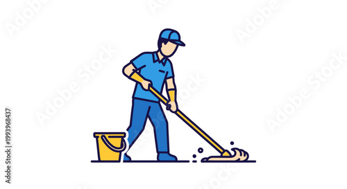 Man cleaning floor with mop.