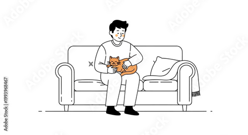 Man sitting on couch with cat.