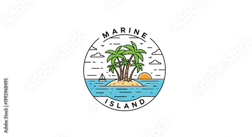 Marine Island Tropical Palm Tree Logo.