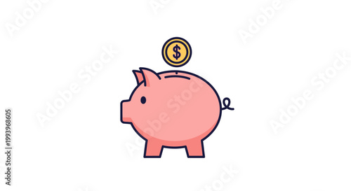 Pink Pig Saving Money Coin.