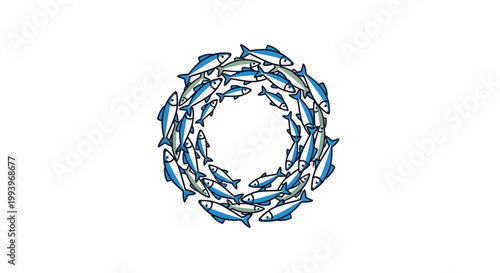 School of Blue Fish Circle Swimming.