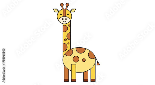 Smiling Cartoon Giraffe Standing Alone.