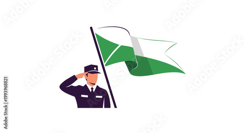 Soldier saluting national flag proudly.