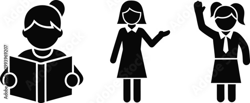 Three students in silhouette icon set