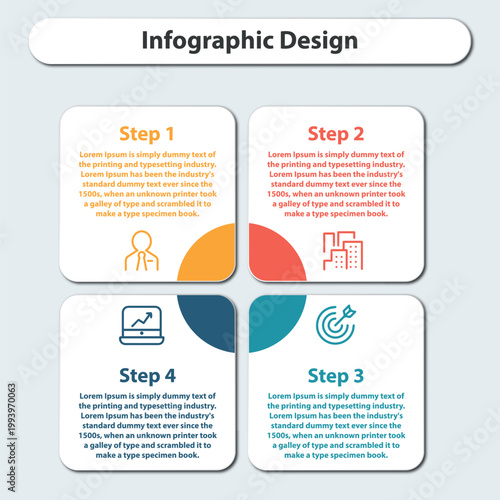 4 Steps Business Infographic Template with Icons and Rounded Squares
