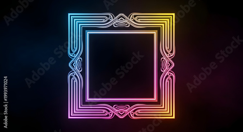 Abstract Square Frame with Neon Gradient and Dark Background