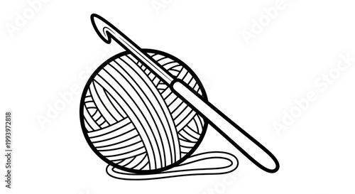 Line art crochet hook and yarn ball