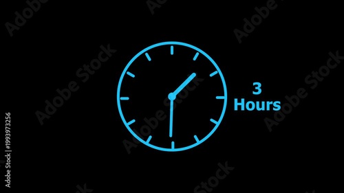 3 hours service clock icon. 3 hours customer service concept. 3 Hours Countdown Animation.