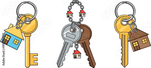Keychains with House-Shaped Key Fobs and Key Rings in Various Designs