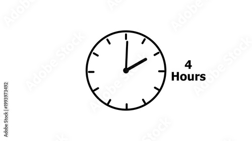 4 hours service clock icon. 4 hours customer service concept. 4 Hours Countdown Animation.