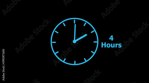 4 hours service clock icon. 4 hours customer service concept. 4 Hours Countdown Animation.