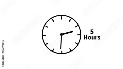 5 hours service clock icon. 5 hours customer service concept. 5 Hours Countdown Animation.