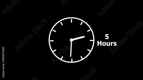 5 hours service clock icon. 5 hours customer service concept. 5 Hours Countdown Animation.