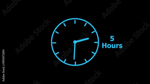 5 hours service clock icon. 5 hours customer service concept. 5 Hours Countdown Animation.
