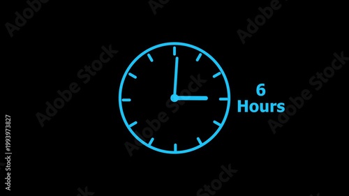 6 hours service clock icon. 6 hours customer service concept. 6 Hours Countdown Animation.