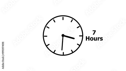 7 hours service clock icon. 7 hours customer service concept. 7 Hours Countdown Animation.
