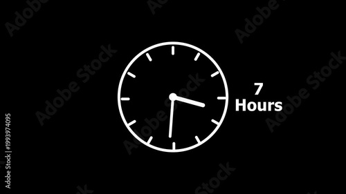 7 hours service clock icon. 7 hours customer service concept. 7 Hours Countdown Animation.
