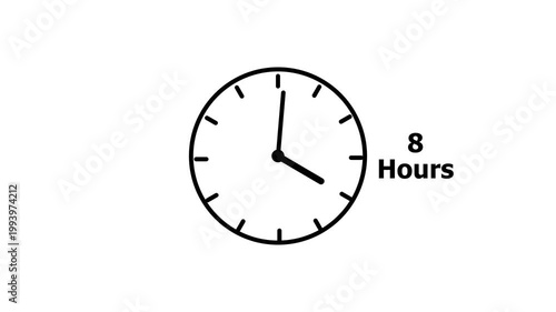 8 hours service clock icon. 8 hours customer service concept. 8 Hours Countdown Animation.