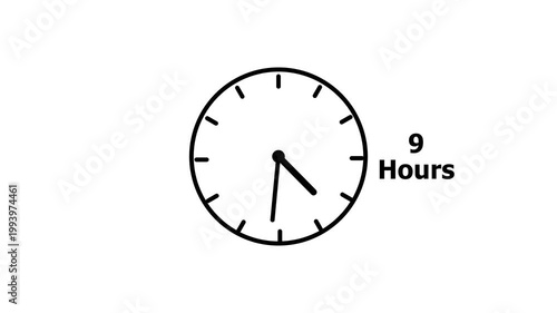 9 hours service clock icon. 9 hours customer service concept. 9 Hours Countdown Animation.