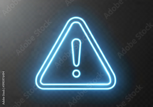 Glowing triangular warning sign with exclamation mark in dark background