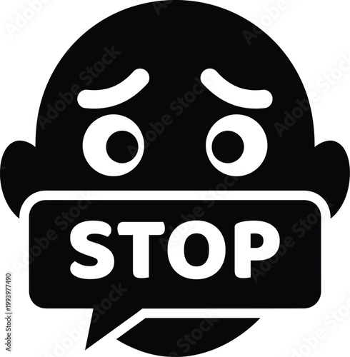 Person with stop sign covering mouth icon