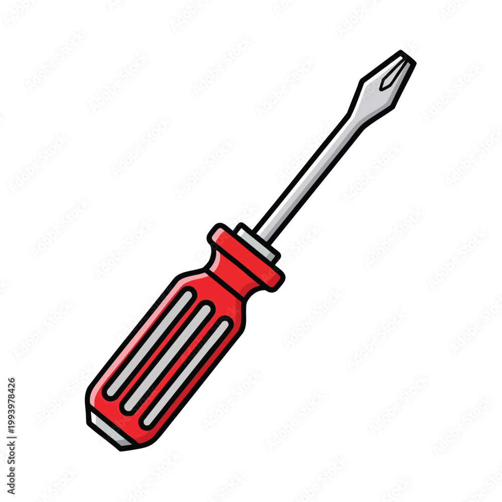 Fototapeta premium Illustration of a classic red handled screwdriver isolated on white.