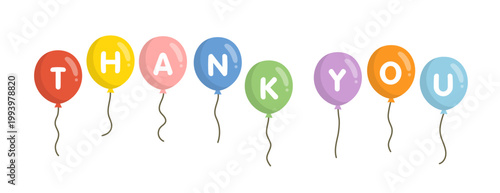 Vibrant party balloons with gratitude message, festive greeting illustration vector