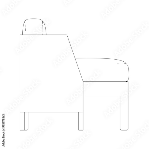 Side view of daybed with side table in simple outline style, highlighting modern lounging furniture profile.