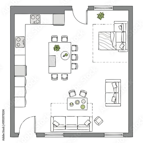 Visualizing Living Spaces Blueprint For Interior Design Concepts Showcasing Room Layout Ideas Including Furniture Arrangement Options For Apartments Or Homes And Architectural Floor Plan