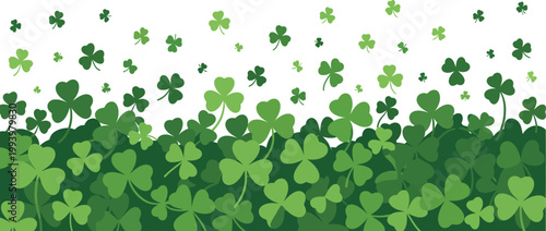 St. Patrick's Day background with shamrocks and clovers, white background design, Irish celebration theme, lucky green elements, festive pattern, seasonal decoration for holiday cards and creative