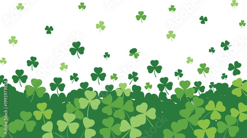 St. Patrick's Day background with shamrocks and clovers on a white background, Irish holiday theme, green festive pattern, lucky symbols, celebration design, traditional seasonal decoration in modern