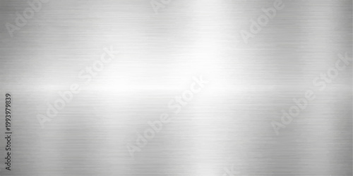 A shiny brushed silver metallic texture features a polished stainless steel or aluminum plate surface with a sleek industrial gray pattern and light reflections on a seamless alloy backdrop