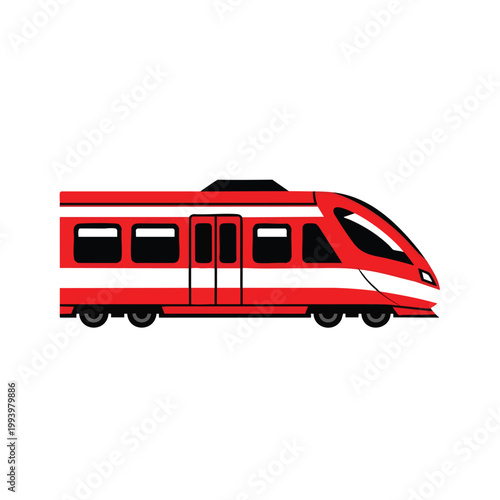 Modern red high speed commuter train icon illustration.