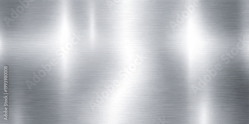 Industrial brushed silver metallic texture with a polished stainless steel surface and shiny aluminum plate pattern for a smooth gray material backdrop