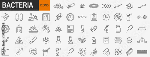 Bacteria and virus line icon set, medical micro organism vector illustration