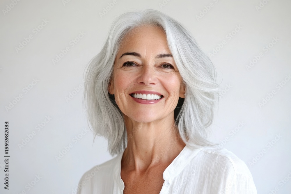 Fototapeta premium Captivating senior woman portrait studio warm atmosphere front view genuine smile