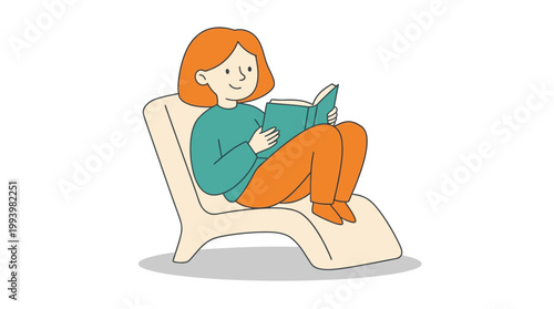 Woman relaxing outdoors reading book illustration daytime leisure activity