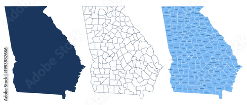 Quadro su tela Georgia Counties Map with Labels – State Silhouette and County Boundaries Vector