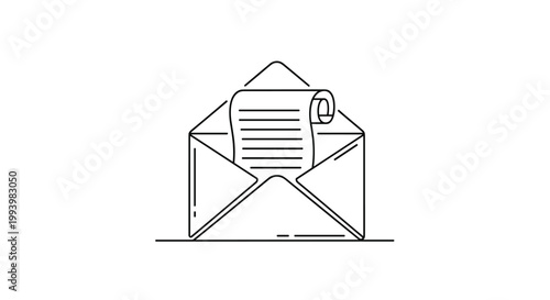 Simple black line drawing of an open envelope with a letter inside representing mail and official correspondence.
