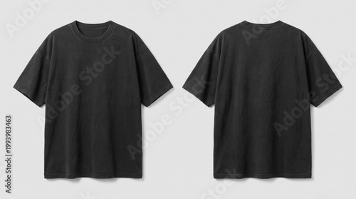 Oversized Black T-Shirt Mockup Front and Back View, Heavyweight Cotton Streetwear Tee Template on Neutral Background