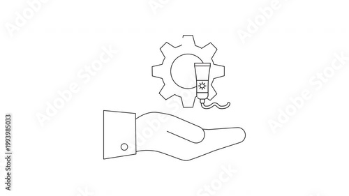 Hand Holding Gear and Light Bulb Icon Symbolizing Innovation and Support.