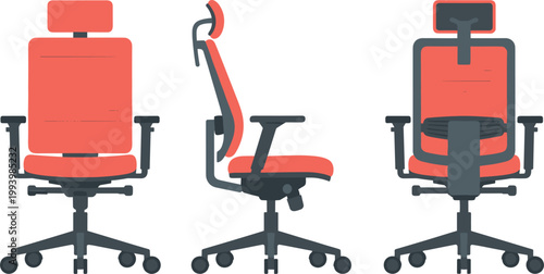Ergonomic office chair front side and back views isolated modern furniture illustration