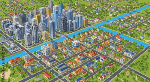 City Skyline with Modern Skyscrapers Downtown.