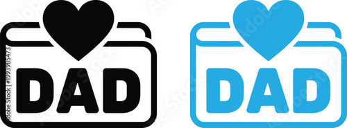Simple graphic icons depicting the word DAD within a framed rectangle topped with a loving heart